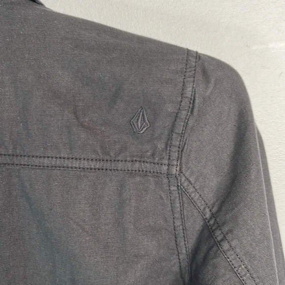 VOLCOM Day Dreamer Linen Blend Utility Jacket Black Zip Snap Drawstring Size S - Picture 8 of 14